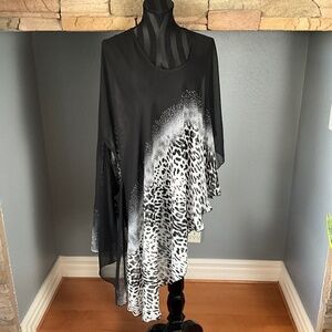 Pretty Angel Beach Fairy Sheer Asymmetrical Top Leopard Silk Blend Flowy Black L